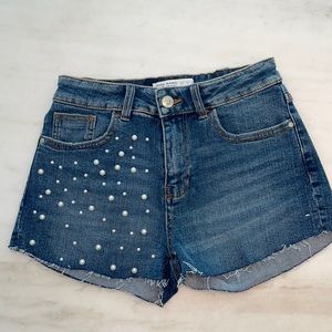Zara Denim Shorts with Pearls size EU 34/US 2